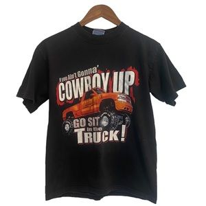 Vintage distressed Cowboy Up truck tshirt black 18/20 youth - fits small women